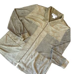 Vintage Peter Popovitch Women's Olive Green Faux Suede Shirt Jacket Zip Up L